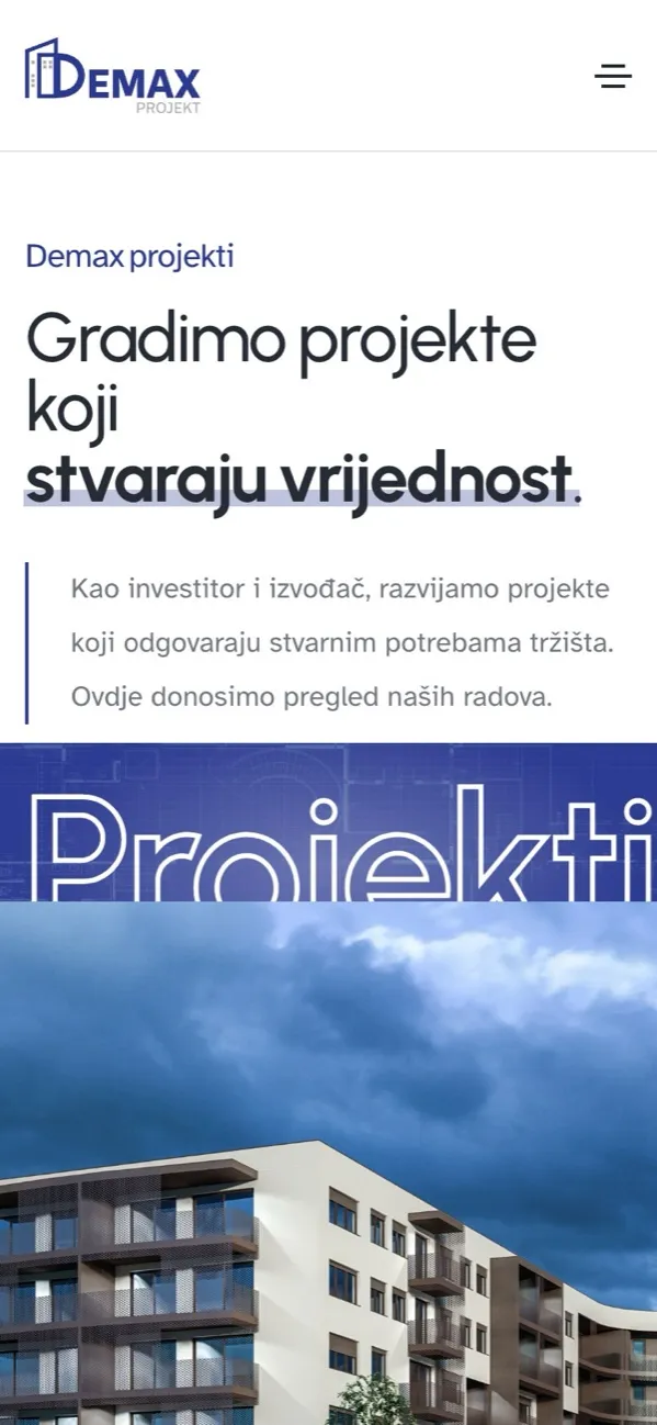 Demax Projekt: podstranica na mobitelu